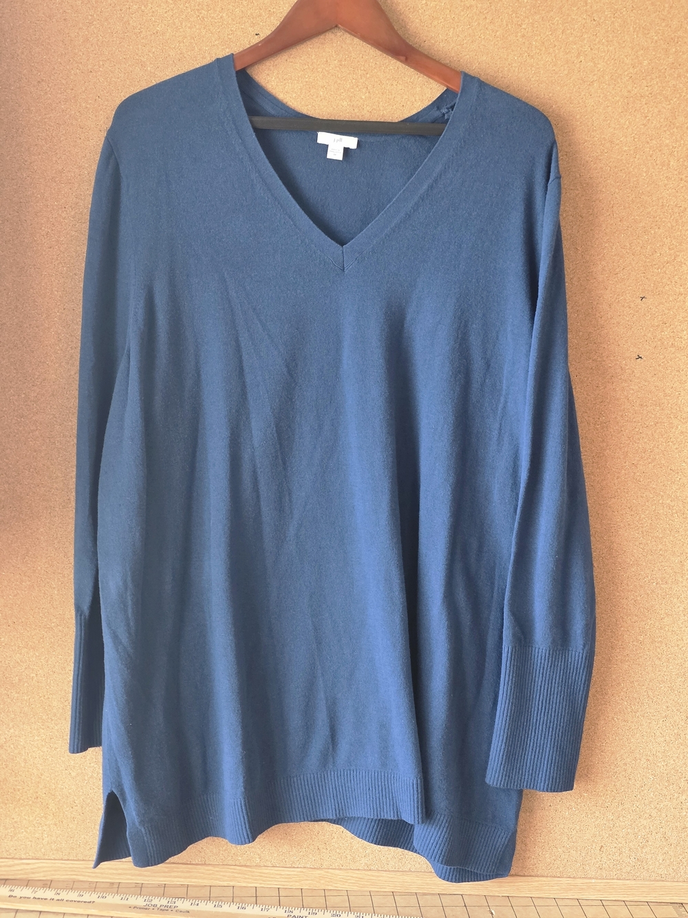 J. Jill Blue Cotton Blend V-Neck Knit Sweater Tunic Plus Size 3X